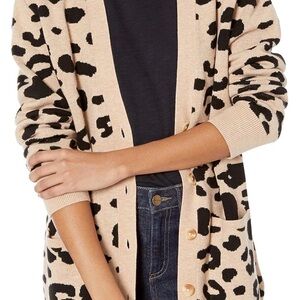 Daily Ritual Beige and Black Leopard Print Button Cardigan